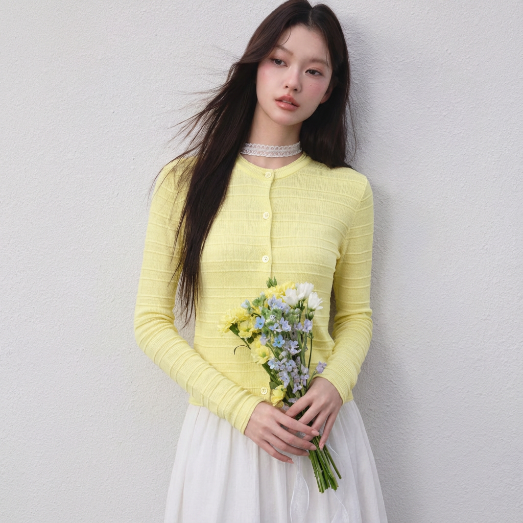 GOWCCY 羊毛质感圆领长袖开衫