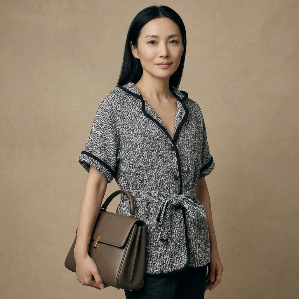 GOWCCY 花式纱通勤翻领绑带小香毛织外套