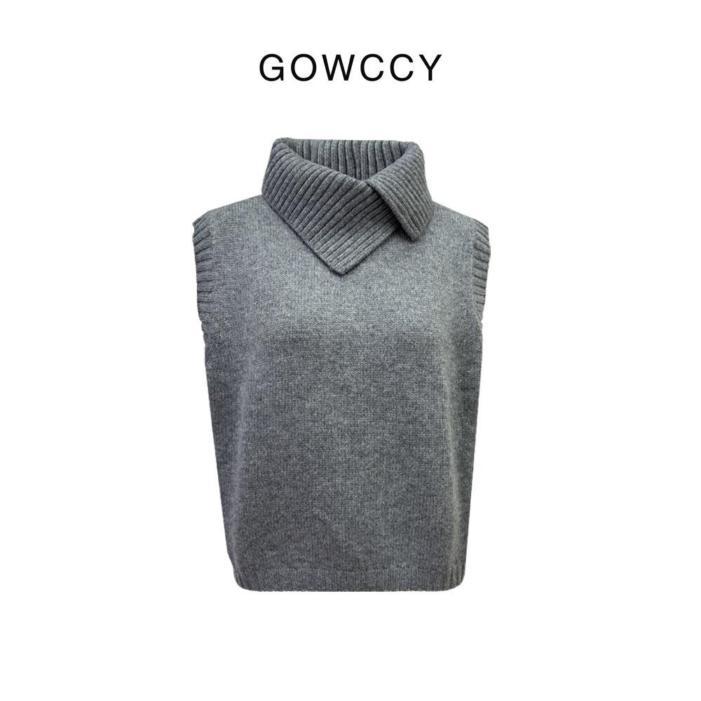 GOWCCY 羊绒羊毛灰色无袖厚款马甲背心